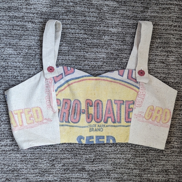 FEEDSACK BRA TOP cropped beach vintage M - Picture 3 of 6